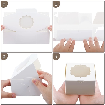 Cửa sổ hộp bánh tùy chỉnh màu trắng 4 inch cho bánh nướng nhỏ Kẹo sô cô la Dâu tây