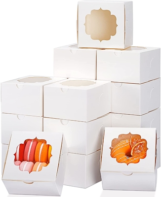 Cửa sổ hộp bánh tùy chỉnh màu trắng 4 inch cho bánh nướng nhỏ Kẹo sô cô la Dâu tây