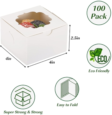 Cửa sổ hộp bánh tùy chỉnh màu trắng 4 inch cho bánh nướng nhỏ Kẹo sô cô la Dâu tây