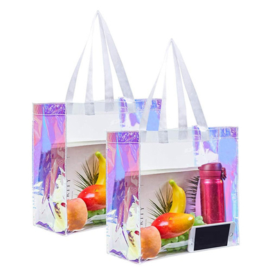 Phụ nữ đi du lịch Bãi biển Holographic Clear Tote PVC Túi mua sắm không thấm nước trong suốt