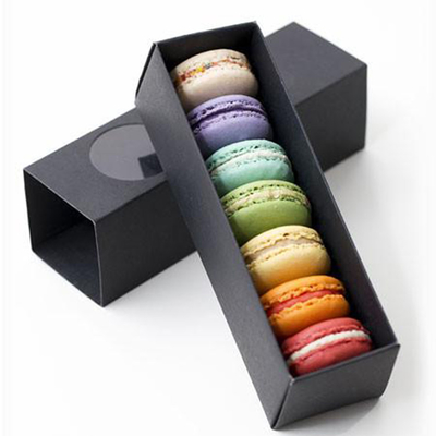 Bao bì bìa cứng sang trọng màu đen Hộp quà tặng Macaron trượt có cửa sổ