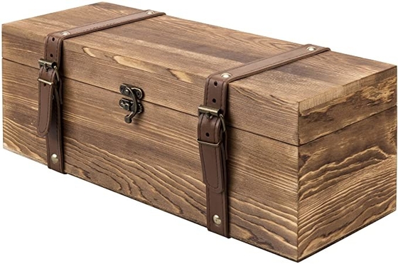 giá tốt Hộp đựng rượu bằng gỗ màu nâu cổ điển Hộp rượu bằng gỗ có dây đeo giả da trực tuyến